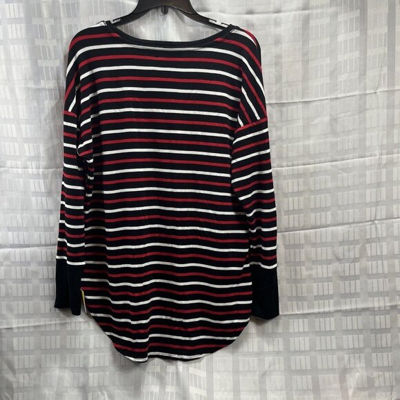 Liz Claiborne Womens Multicolor Striped Round Neck Long Sleeves Blouse Top Sz L - Picture 8 of 11